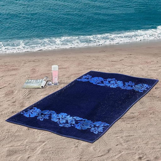 Floral Oversized Cotton 2 Piece Beach Towel Set - Blue