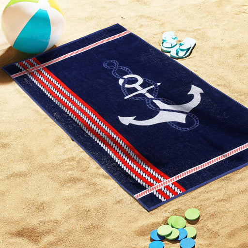 Anchor Cotton 4 Piece Oversized Beach Towel Set - Blue-Red