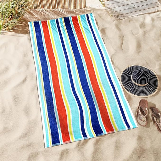 Oceana Stripe Oversized Cotton 4 Piece Beach Towel Set - Blue