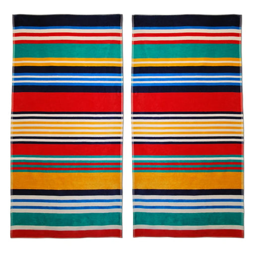 Cotton Multicolored Striped Oversized 4 Piece Beach Towel -Multicolored