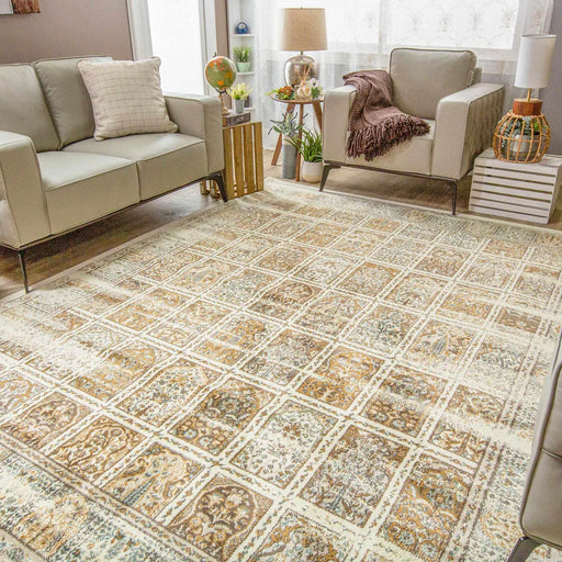 Waterford Abstract Patchwork Medallion Indoor Area Rug - Beige