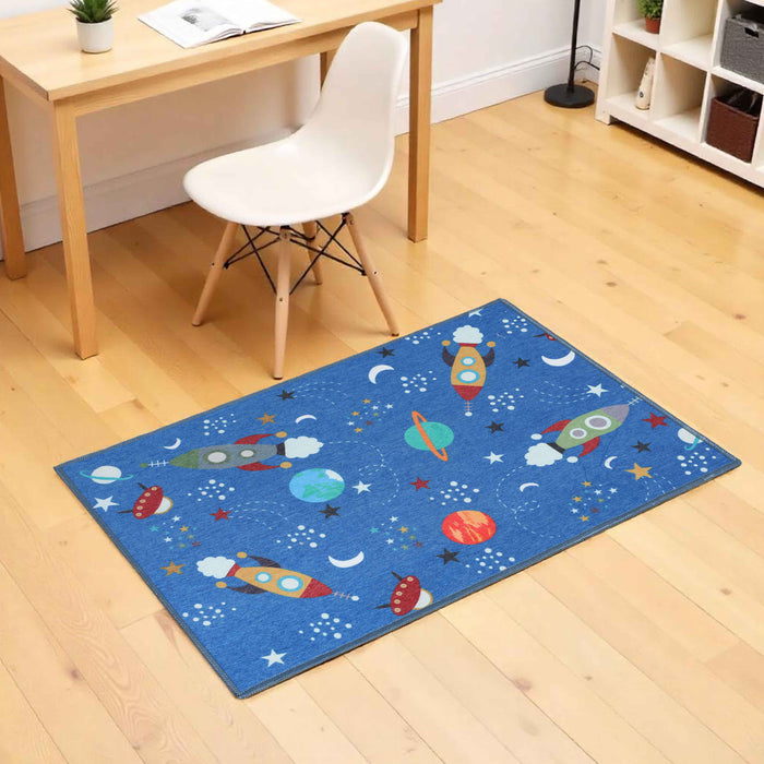 Lil' Flyer Spaceship Non-Slip Kids Playroom Washable Indoor Area Rug