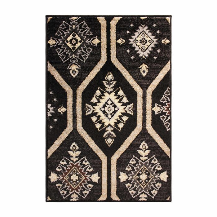 Aurora Hexagon Medallion Geometric Area Rug or Runner - Black