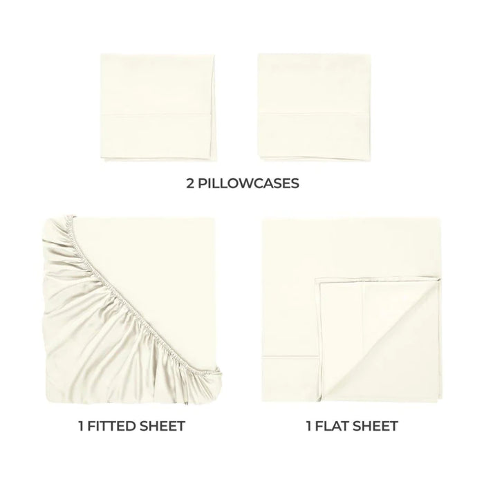 Modal From Beechwood 300 Thread Count Solid Deep Pocket Bed Sheet Set - Ivory