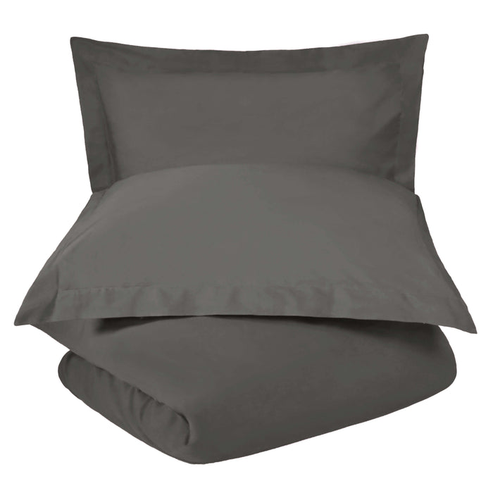 300 Thread Count Cotton Percale Solid Duvet Cover Set - Gray