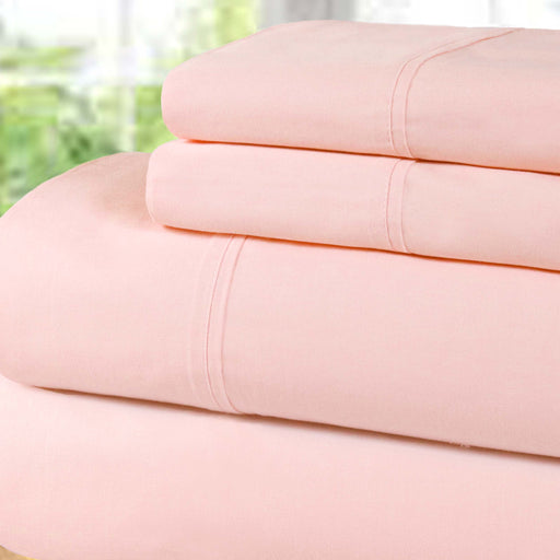 300 Thread Count Cotton Percale Solid Deep Pocket Bed Sheet Set - Blush
