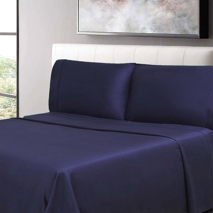300 Thread Count Cotton Percale Solid Deep Pocket Bed Sheet Set - Crown Blue