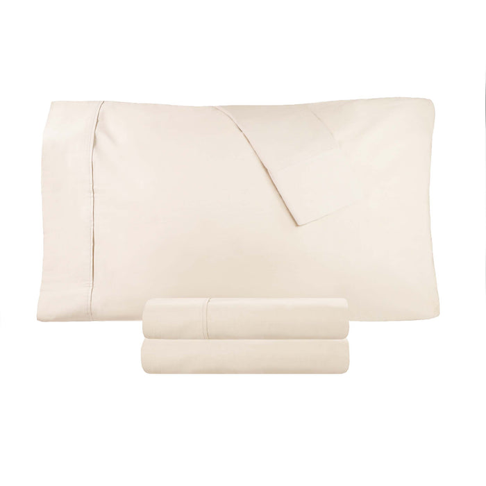 300 Thread Count Cotton Percale Solid Deep Pocket Bed Sheet Set - Ivory
