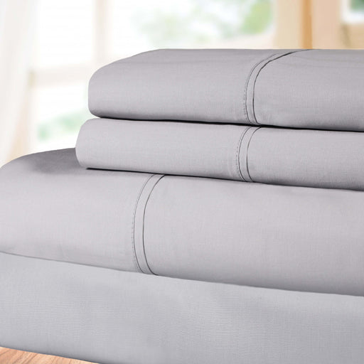 300 Thread Count Cotton Percale Solid Deep Pocket Bed Sheet Set - Platinum