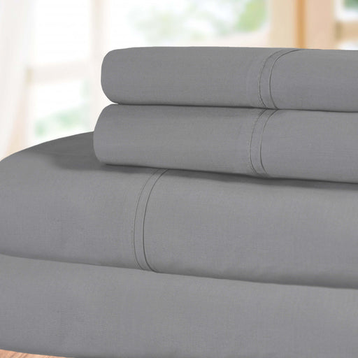 300 Thread Count Cotton Percale Solid Deep Pocket Bed Sheet Set - Smoked Pearl