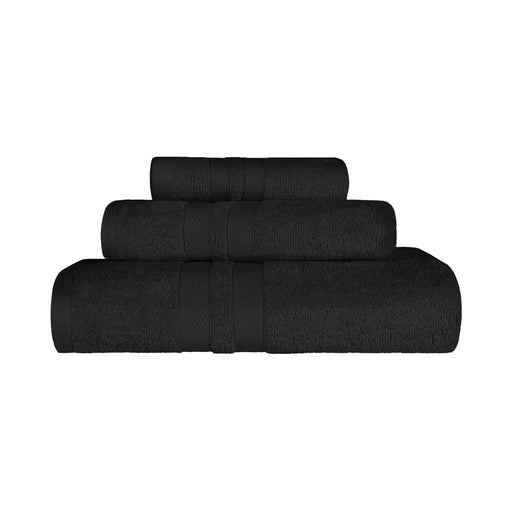 Ultra Soft Cotton Absorbent Solid Assorted 3 Piece Towel Set - Black