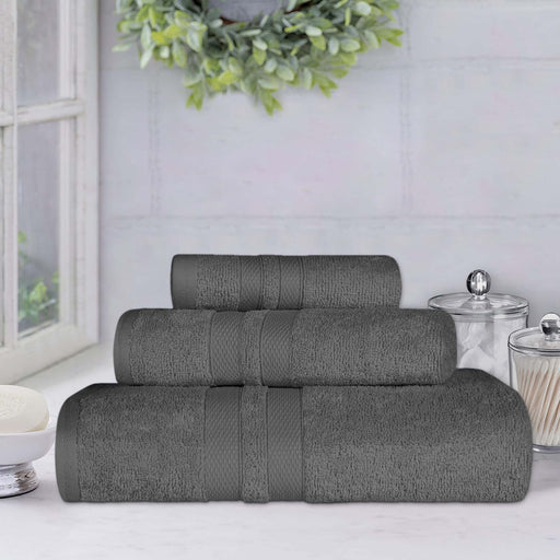Ultra Soft Cotton Absorbent Solid Assorted 3 Piece Towel Set - Charcoal
