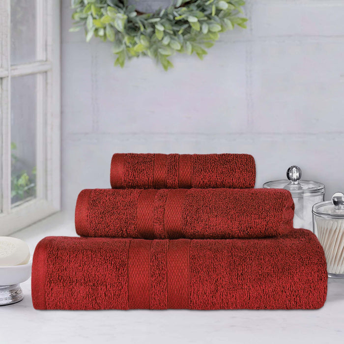 Ultra Soft Cotton Absorbent Solid Assorted 3 Piece Towel Set - Maroon