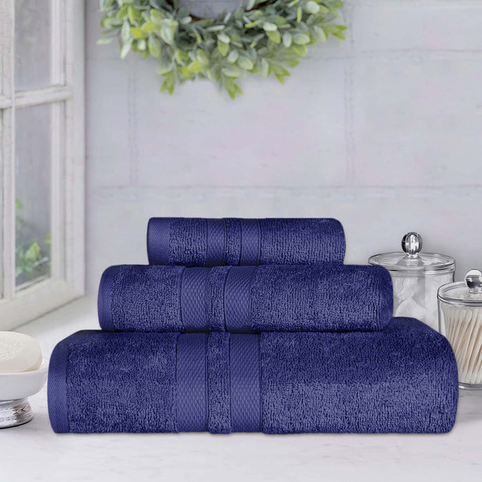 Ultra Soft Cotton Absorbent Solid Assorted 3 Piece Towel Set - Navy Blue