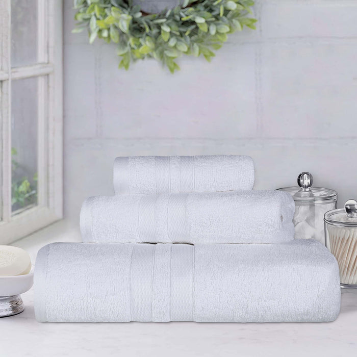 Ultra Soft Cotton Absorbent Solid Assorted 3 Piece Towel Set - White