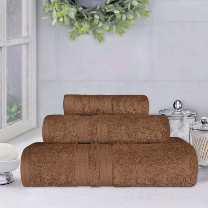 Ultra Soft Cotton Absorbent Solid Assorted 3 Piece Towel Set - Chocolate