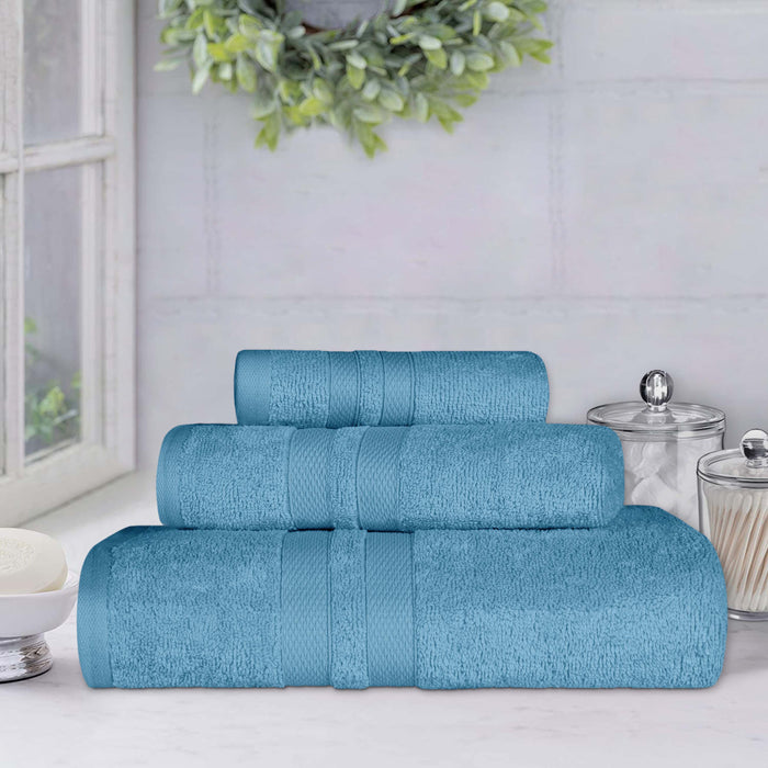 Ultra Soft Cotton Absorbent Solid Assorted 3 Piece Towel Set - Denim Blue