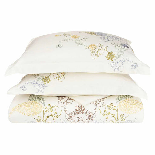 Hyacinth Floral Embroidered 3 Piece Duvet Cover Set - White