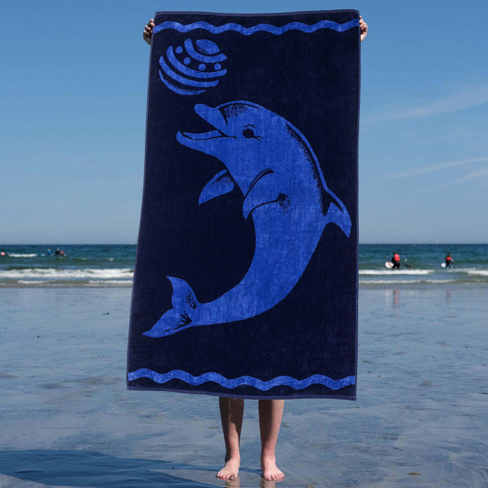 Play Dolphin Oversized Cotton 4 Piece Beach Towel Set - Blue