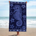 Sea Horse Oversized Cotton 4 Piece Beach Towel Set - Blue