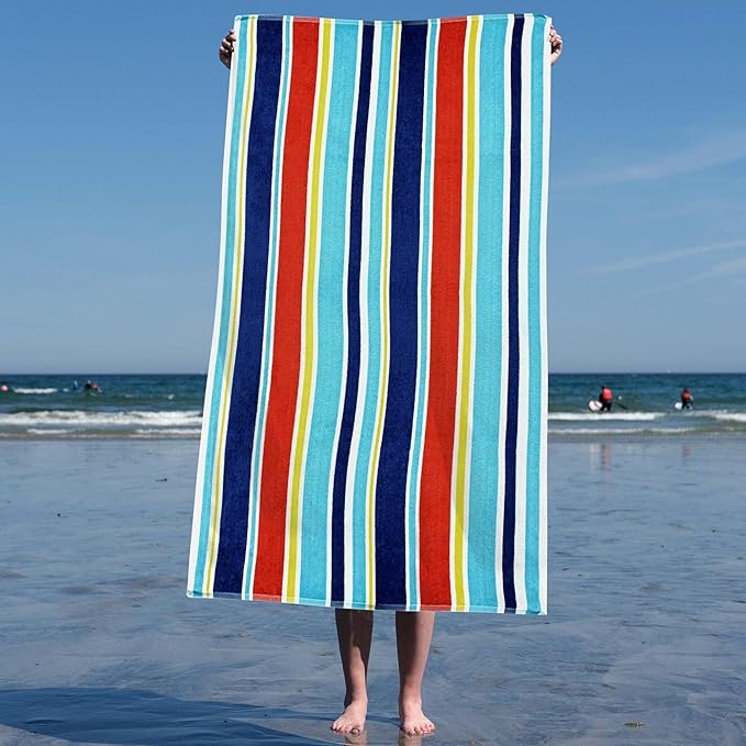 Oceana Stripe Oversized Cotton 4 Piece Beach Towel Set - Blue