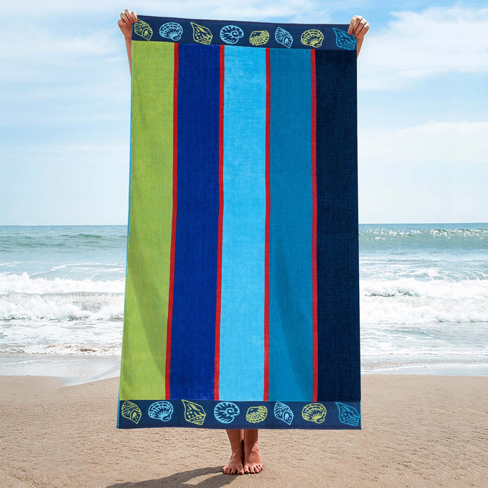 Sea Shells Oversized Cotton 4 Piece Beach Towel Set - Blue