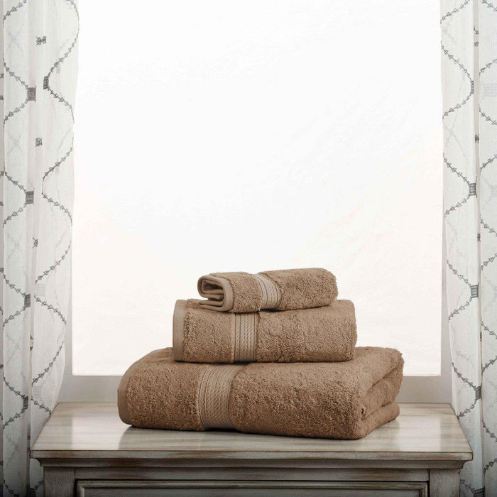 Egyptian Cotton Pile Plush Heavyweight Absorbent 3 Piece Towel Set - Chocolate