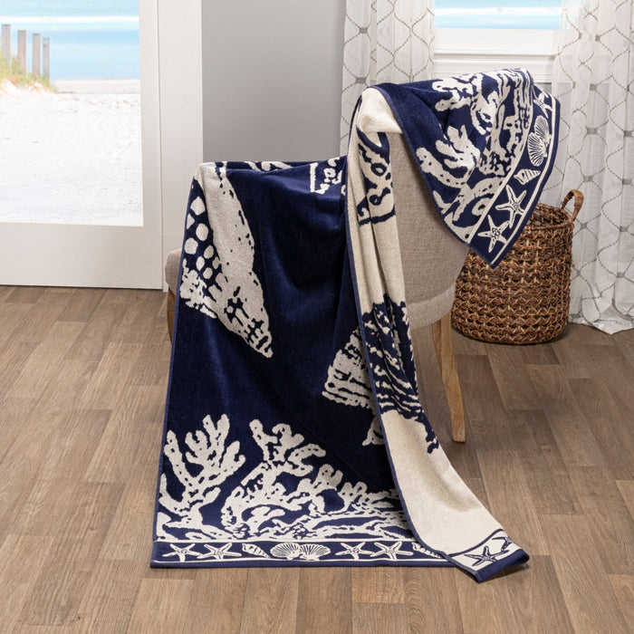 Seacoast Oversized 2 Piece Beach Towel Set - NavyBlue