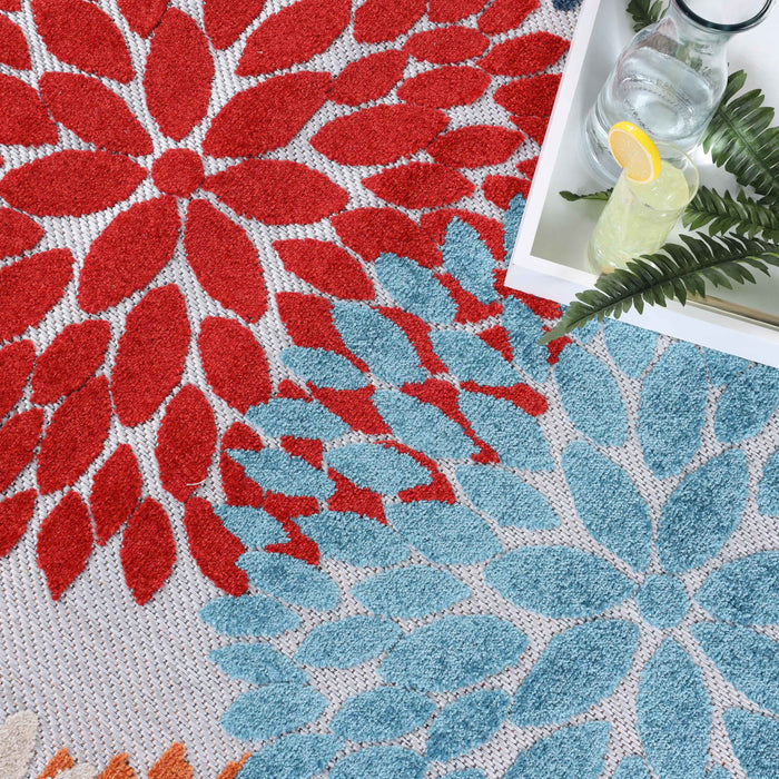 Blue Nile Mills Hydrangea Floral Medallion Indoor Outdoor Area Rug