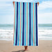 Ocean Stripe Oversized Cotton 4 Piece Beach Towel Set - Blue