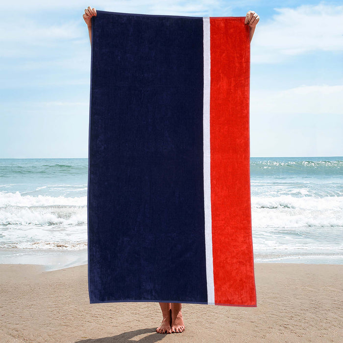 Bay Striped Oversized Absorbent Cotton Beach Towel Set of 2, 34" x 64" - NavyBlue