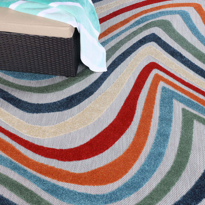 Wave Coastal Striped Indoor Outdoor Area Rug