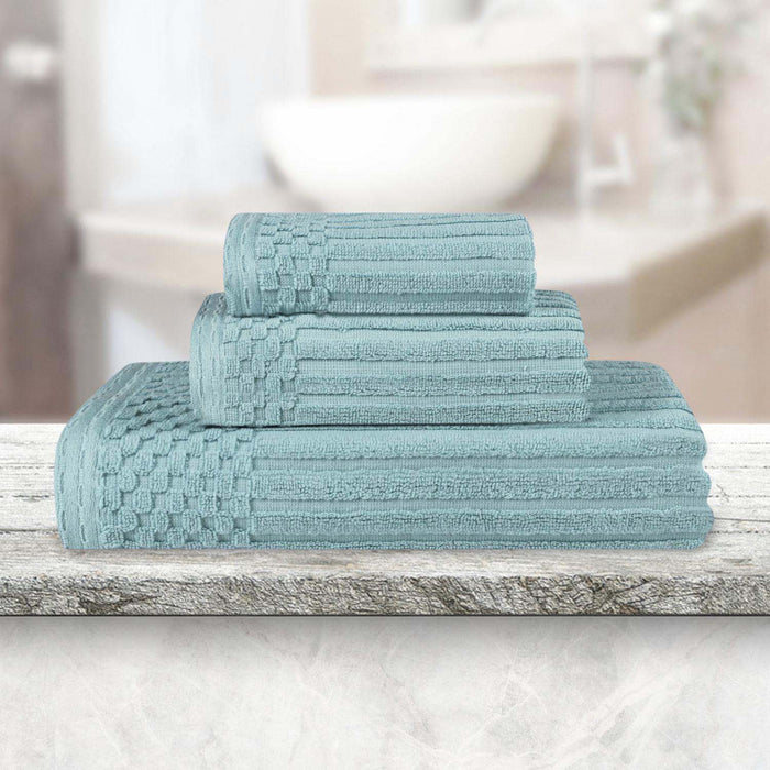 Soho Cotton Ribbed Checkered Border 3 Piece Towel Set