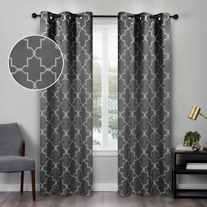 Imperial Trellis Grommet Header Blackout Curtain Panel Set