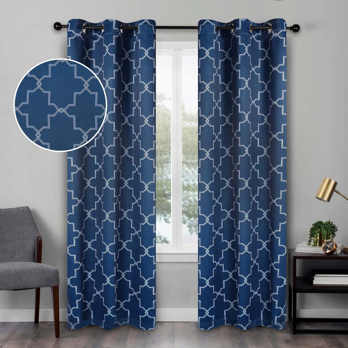 Imperial Trellis Grommet Header Blackout Curtain Panel Set