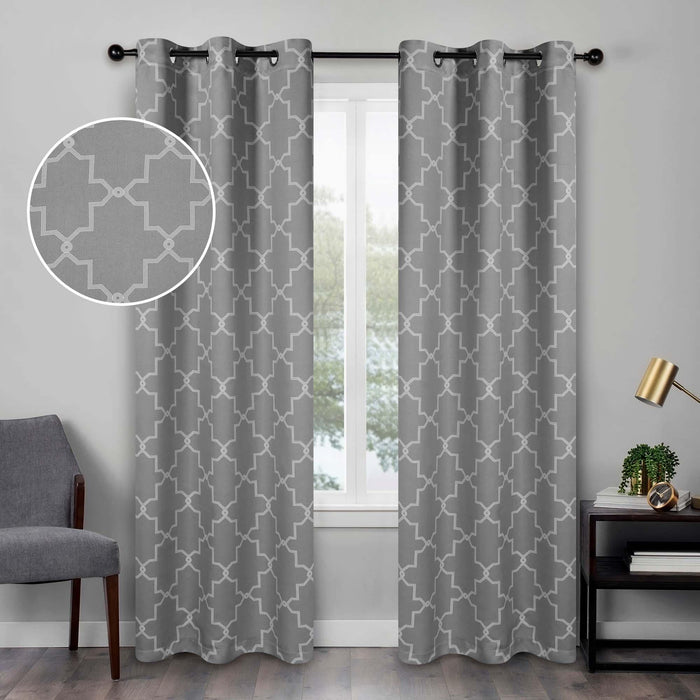 Imperial Trellis Grommet Header Blackout Curtain Panel Set