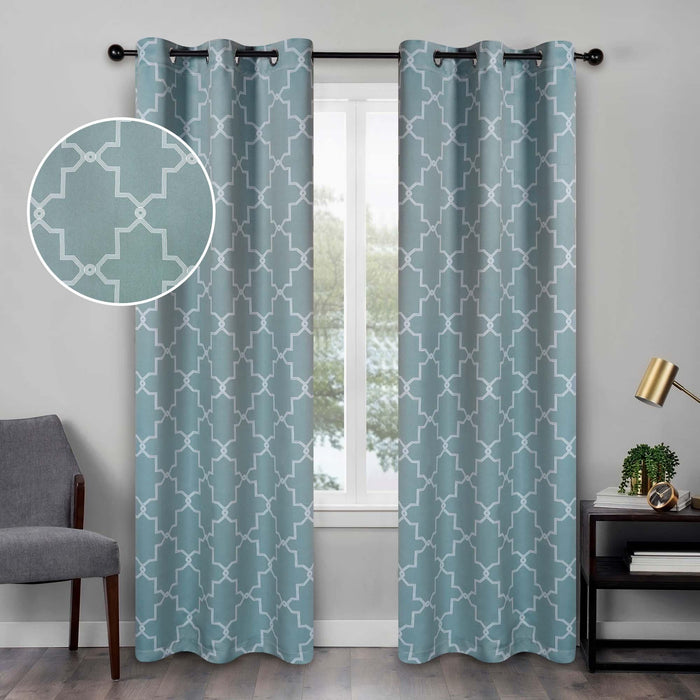 Imperial Trellis Grommet Header Blackout Curtain Panel Set