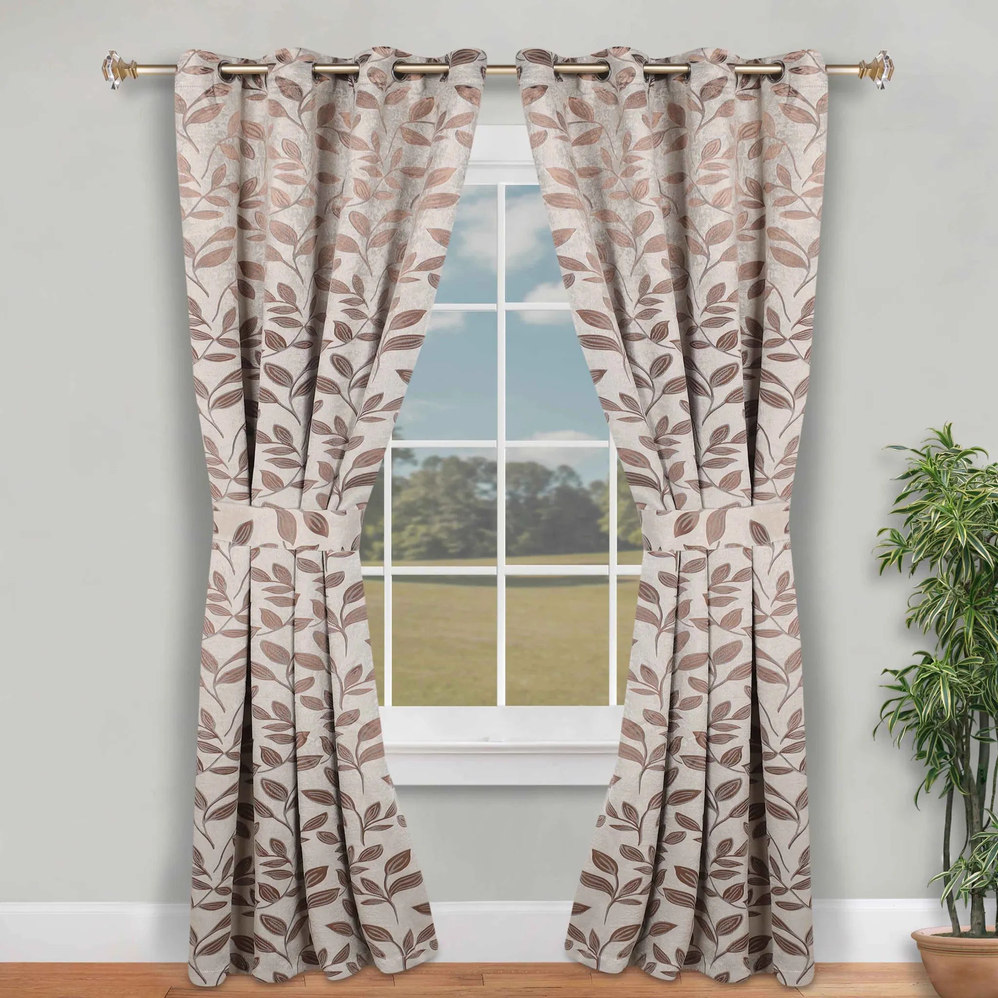 Leaves Machine Room Darkening Blackout Curtains, Set of 2