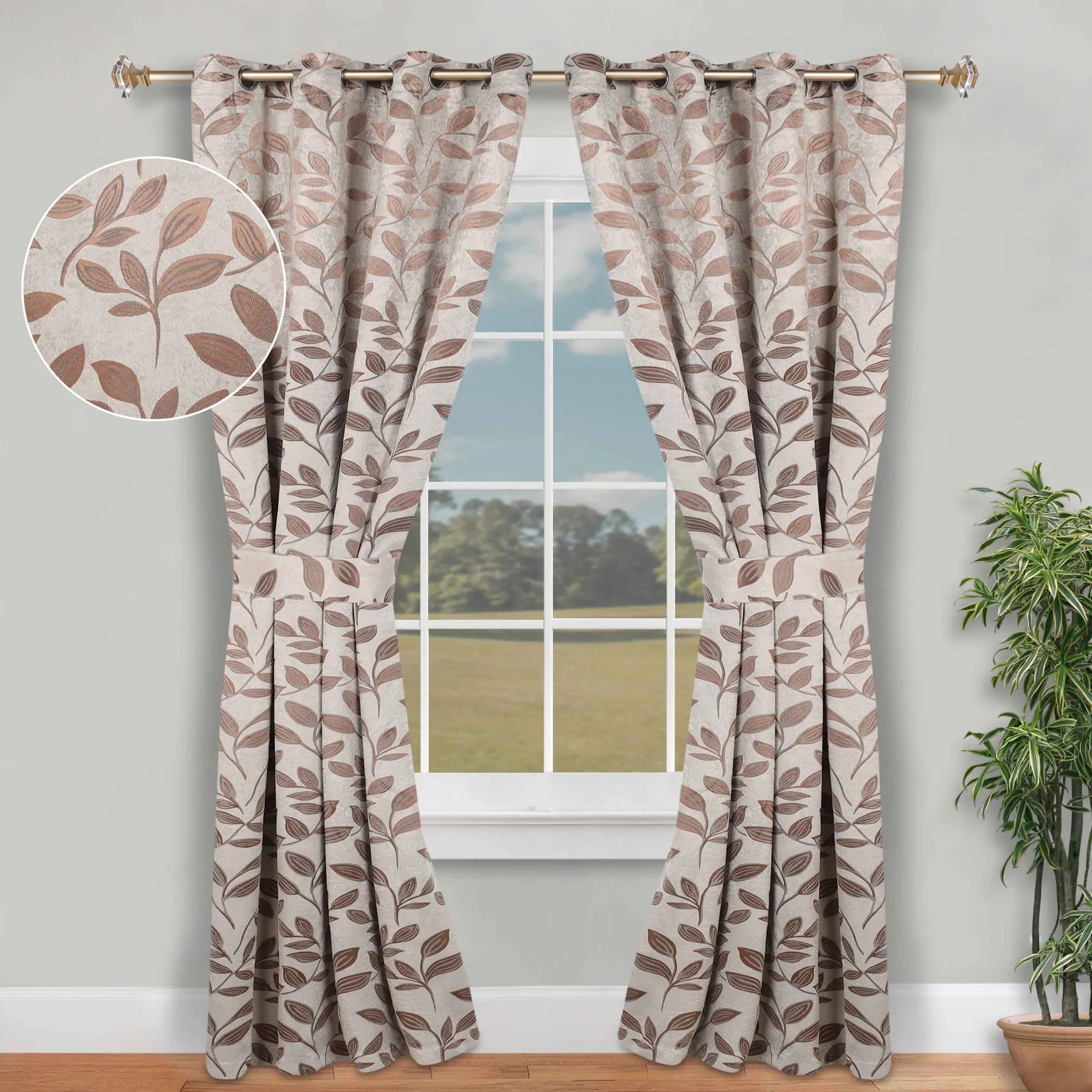 Leaves Machine Room Darkening Blackout Curtains, Set of 2