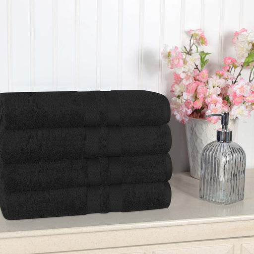 Ultra Soft Cotton Absorbent Solid Assorted 4-Piece Bath Towel Set - Black