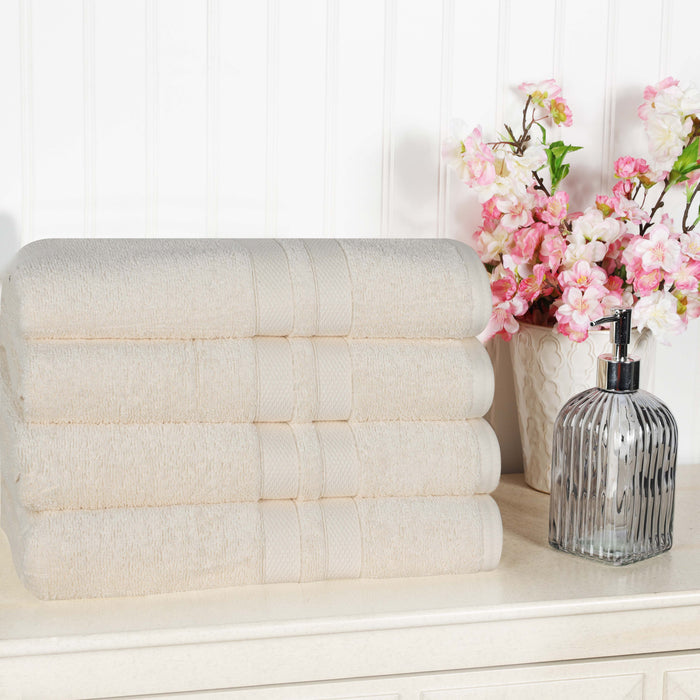 Ultra Soft Cotton Absorbent Solid Assorted 4-Piece Bath Towel Set - Cream