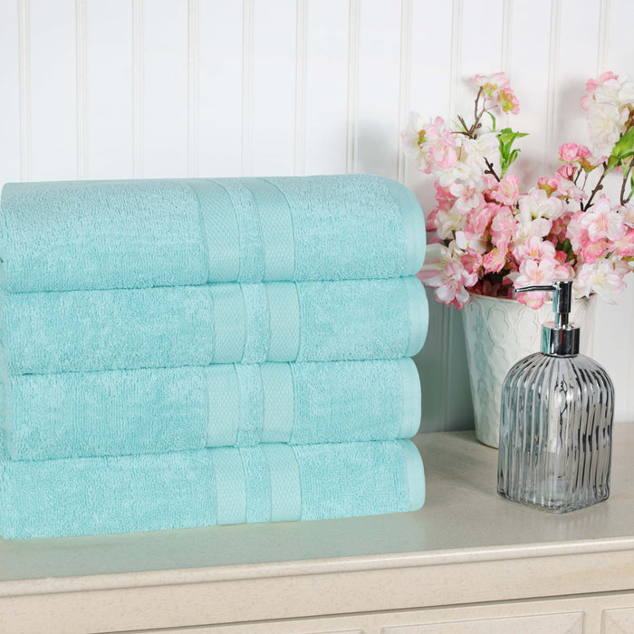 Ultra Soft Cotton Absorbent Solid Assorted 4-Piece Bath Towel Set - Cyan