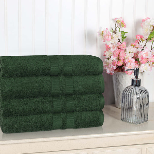 Ultra Soft Cotton Absorbent Solid Assorted 4-Piece Bath Towel Set - Forrest Green