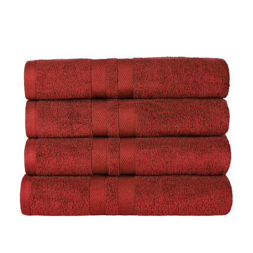 Ultra Soft Cotton Absorbent Solid Assorted 4-Piece Bath Towel Set - Maroon