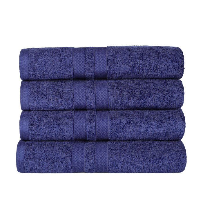 Ultra Soft Cotton Absorbent Solid Assorted 4-Piece Bath Towel Set - Navy Blue