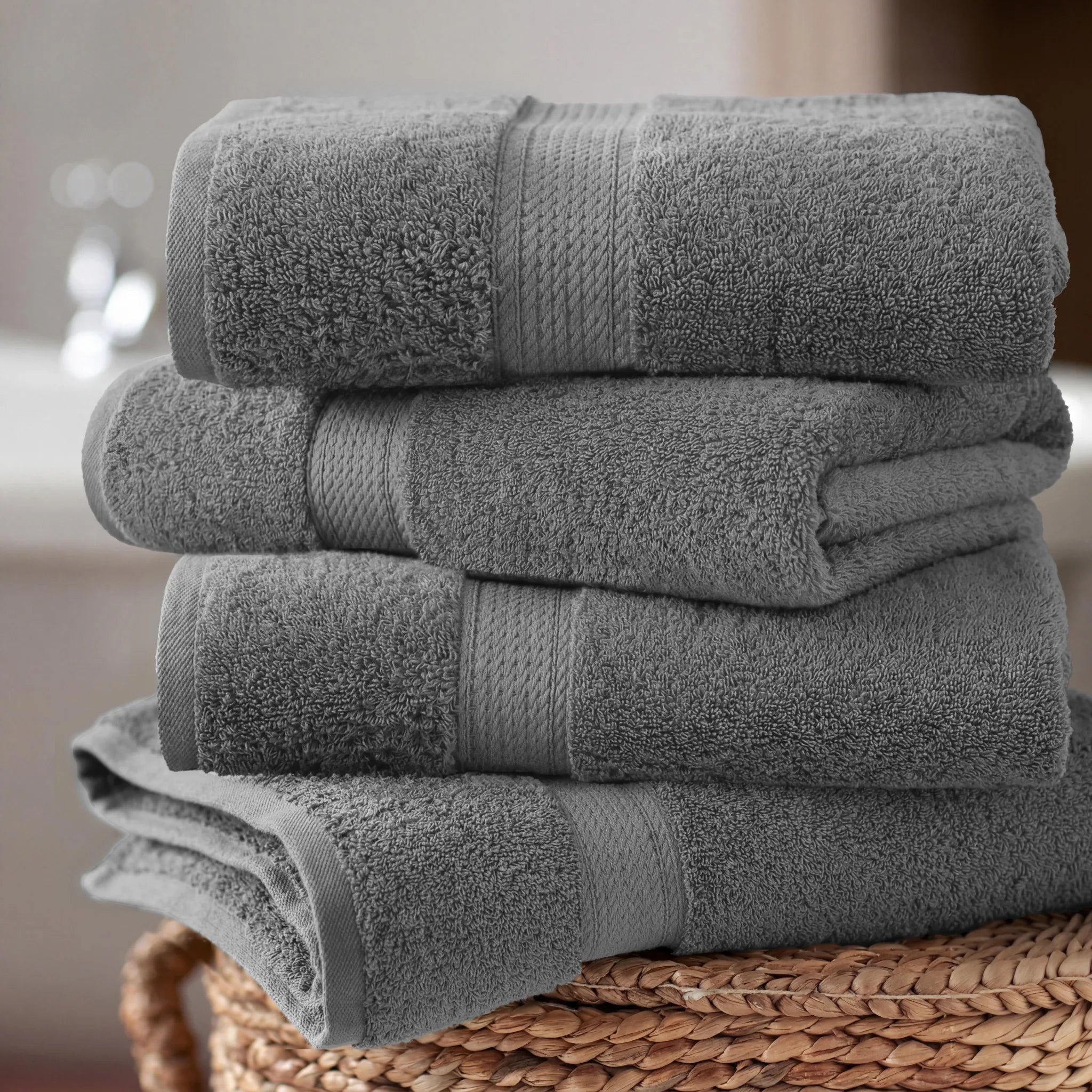 Egyptian Cotton Pile Plush Heavyweight Soft 4 Piece Bath Towel Set
