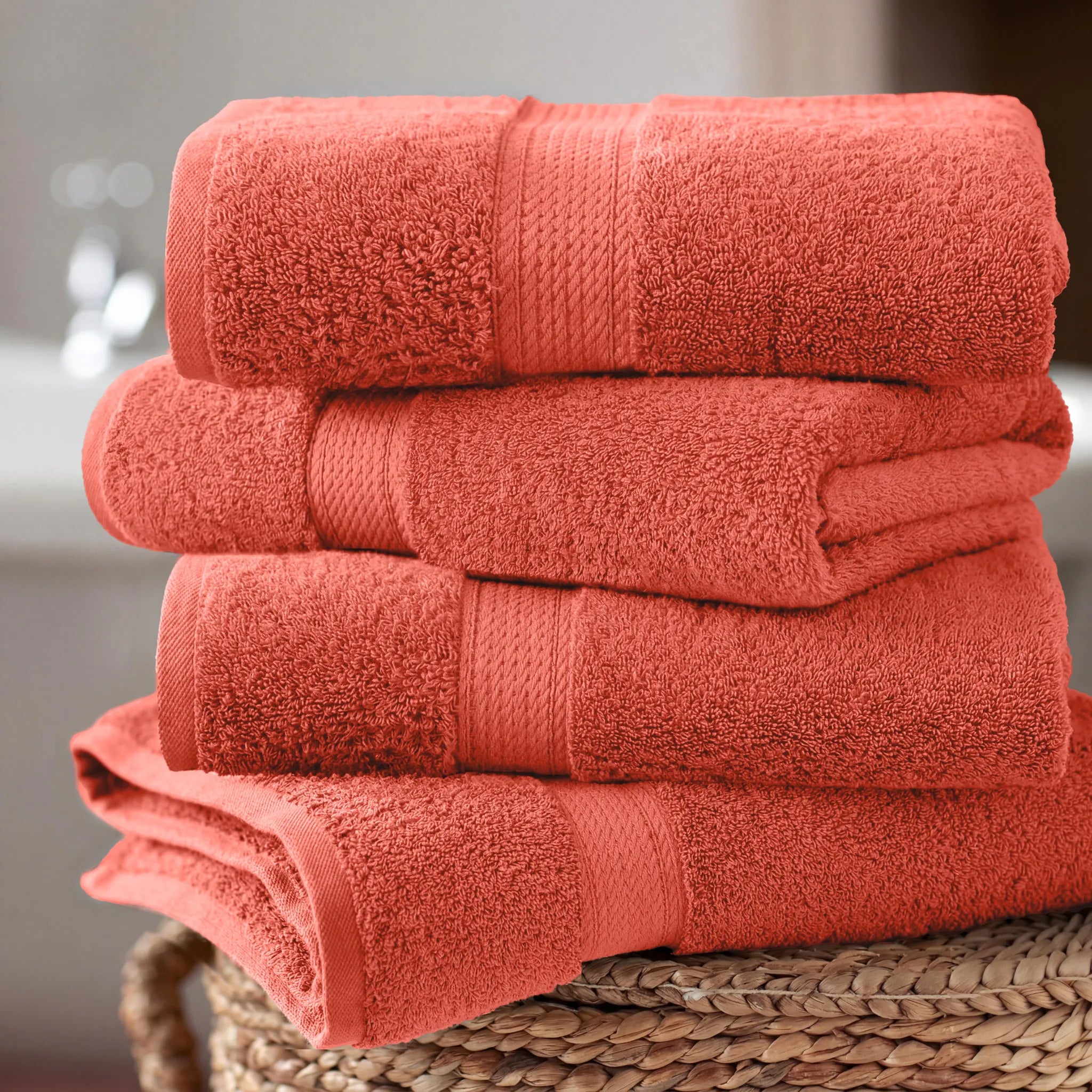 Egyptian Cotton Pile Plush Heavyweight Soft 4 Piece Bath Towel Set