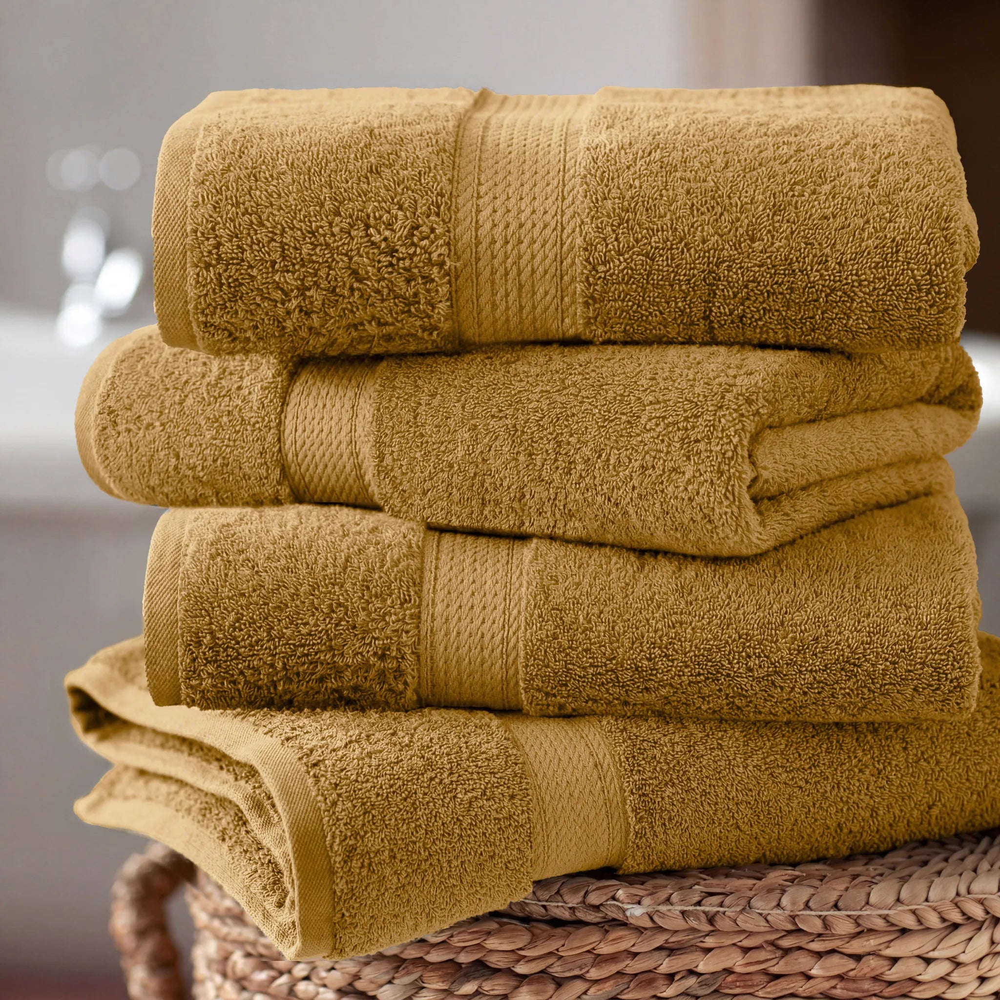 Egyptian Cotton Pile Plush Heavyweight Soft 4 Piece Bath Towel Set