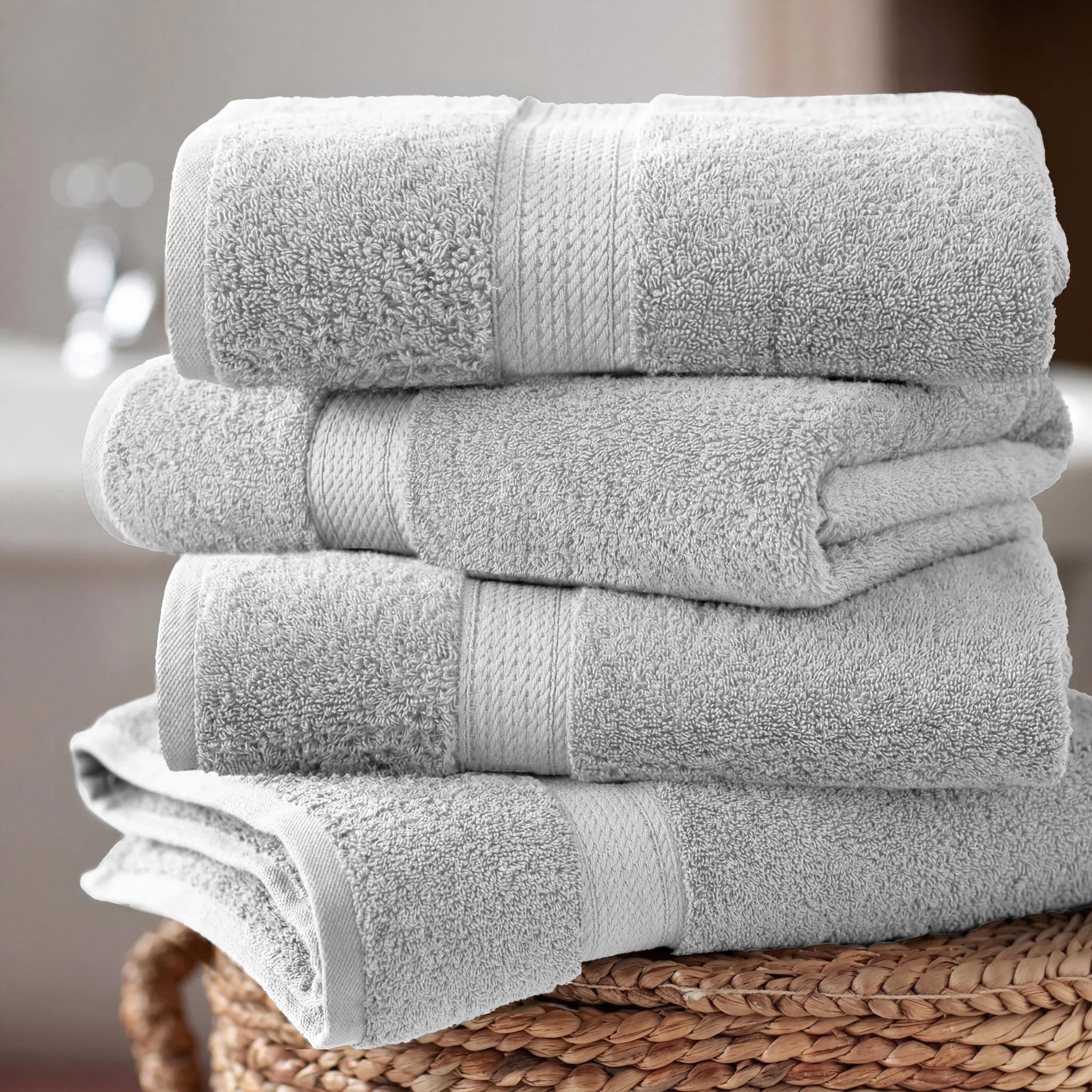 Egyptian Cotton Pile Plush Heavyweight Soft 4 Piece Bath Towel Set