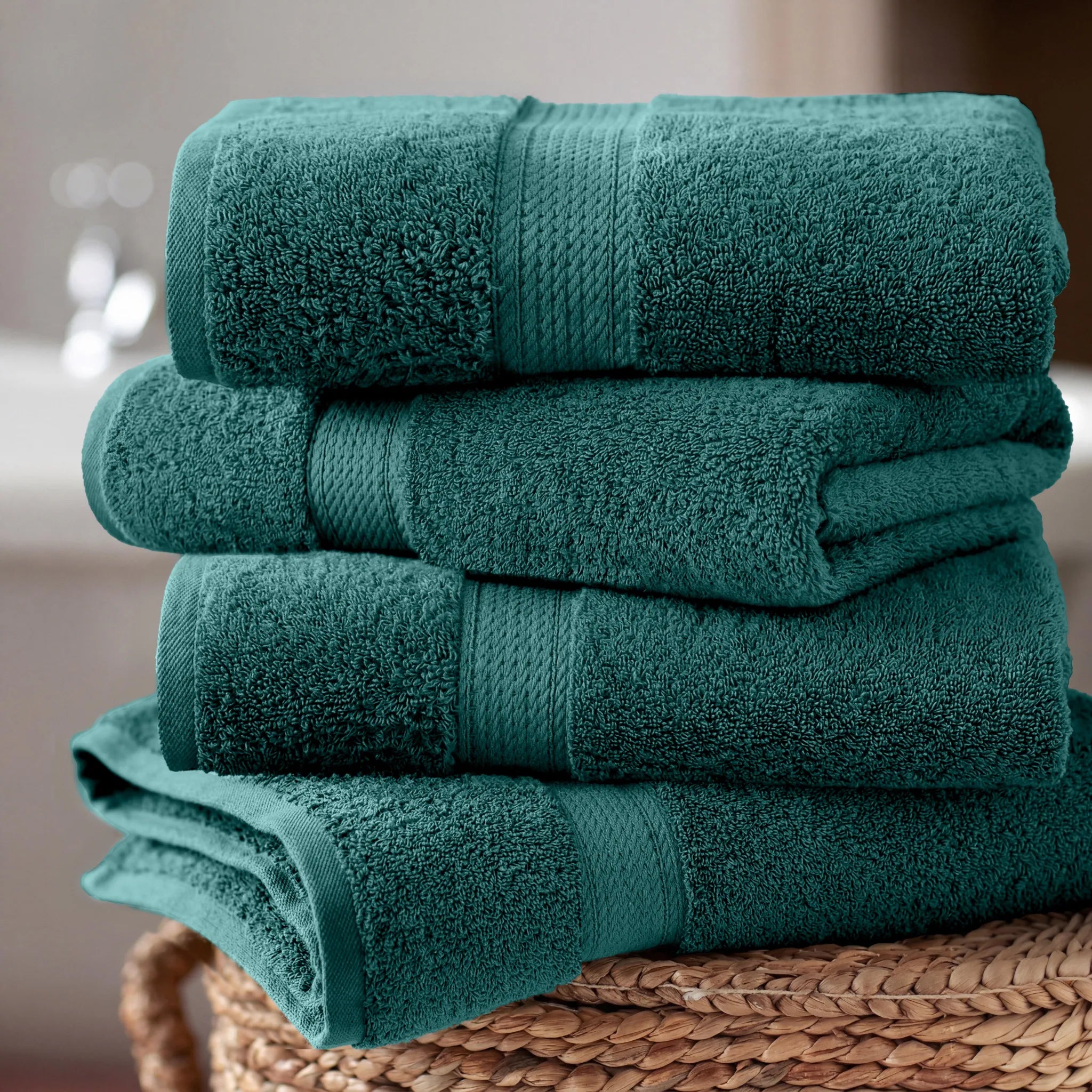 Egyptian Cotton Pile Plush Heavyweight Soft 4 Piece Bath Towel Set